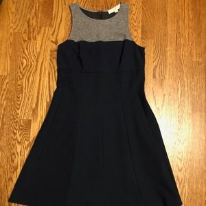 LOFT navy & gray stretch fit & flair dress